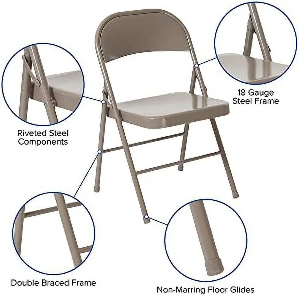10 Pack Marvelius Double Braced Gray Metal Folding Chair