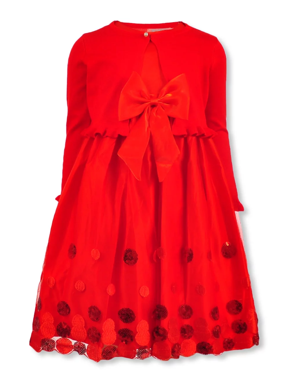 Pink Butterfly Girls' Special Occasion Polka Dot Sequin Dress - red, 14 (Big Girls)