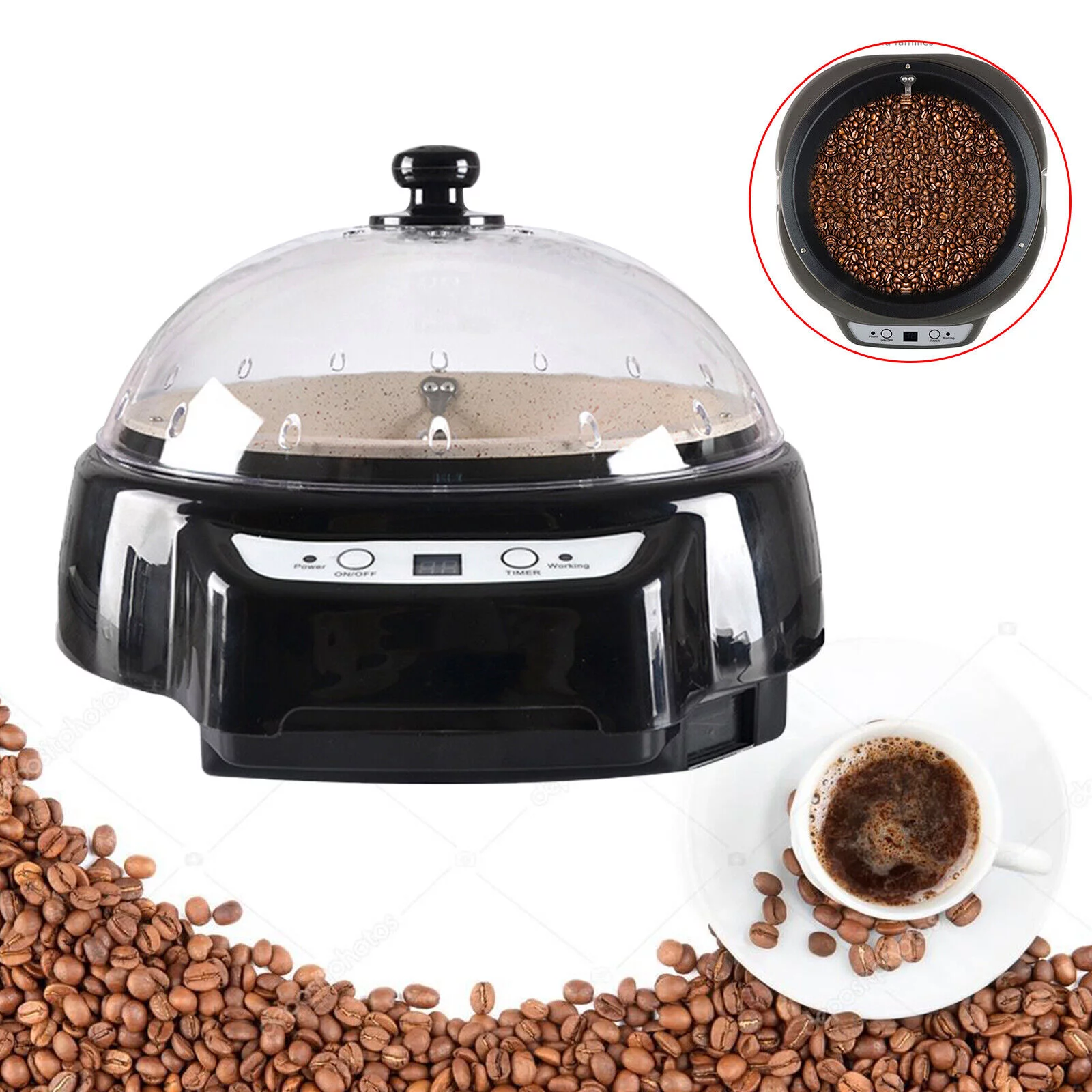 Electric Timed Auto Coffee Beans Roaster Home Coffee Roasting Baking Machine