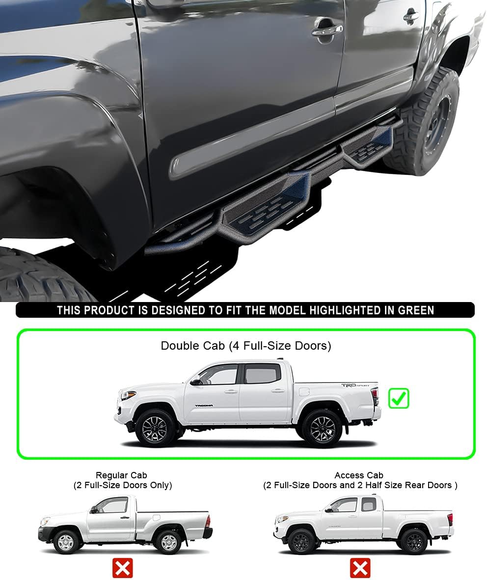 HD Ridez Drop Down Style Running Boards Side Step Rock Slider Compatible with Toyota Tacoma 2005-2022 Double Crew Cab