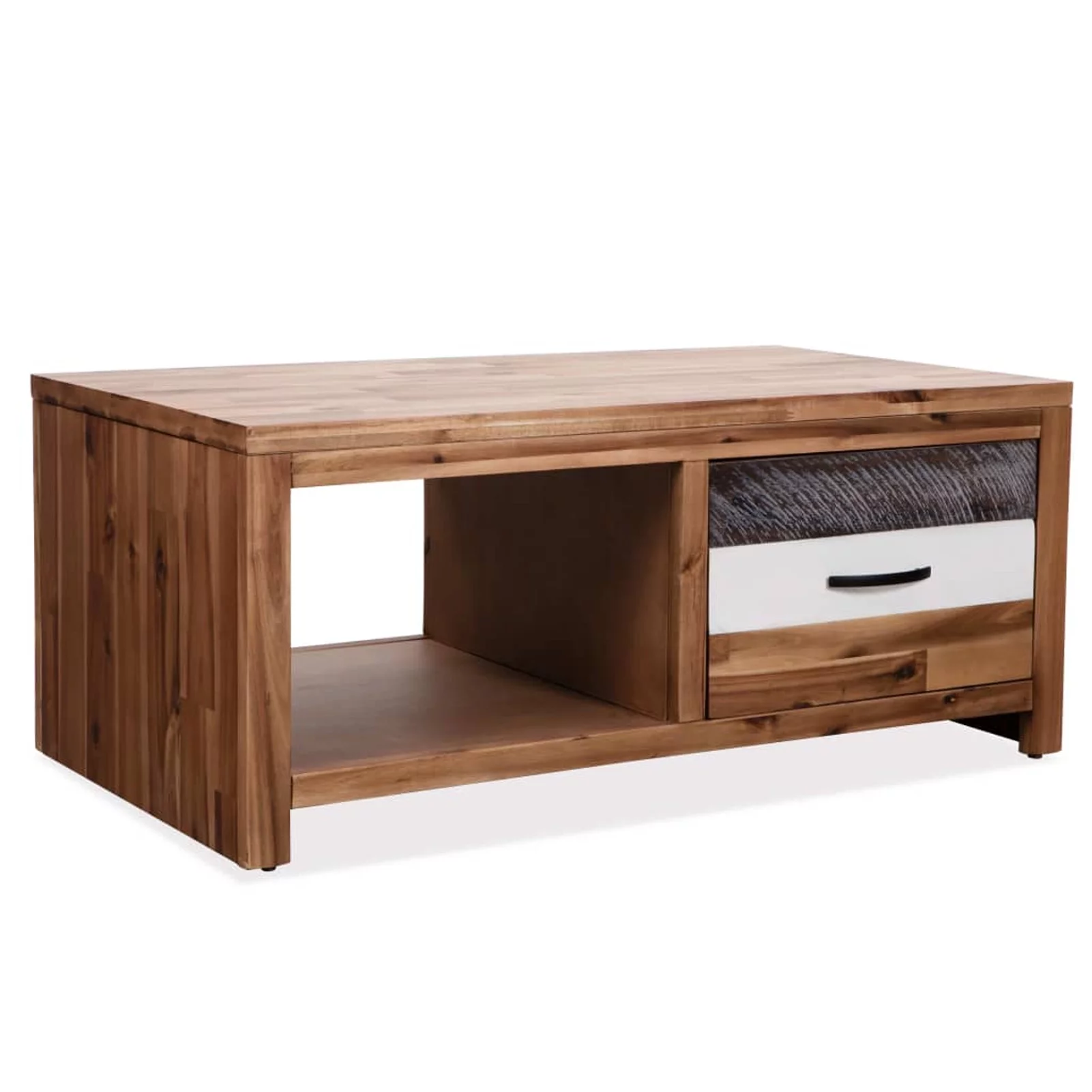 Anself Wooden Coffee Table with Storage Drawer and Shelf Acacia Wood Sofa Couch End Side Table for Living Room Home Furniture 35.4 x 19.7 x 14.8 Inches (L x W x H)