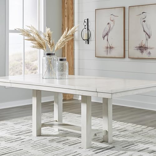 Signature Design by Ashley Robbinsdale Casual Removable Center Leaf Dining Extension Table with Trestle Base, White