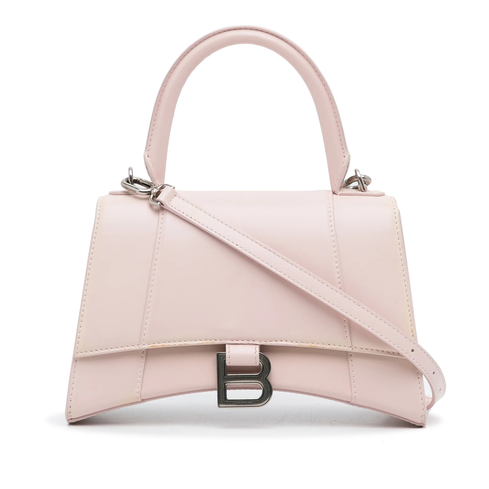 Pre-Owned Authenticated Balenciaga Hourglass S Satchel Calf Leather Pink Unisex (Good)