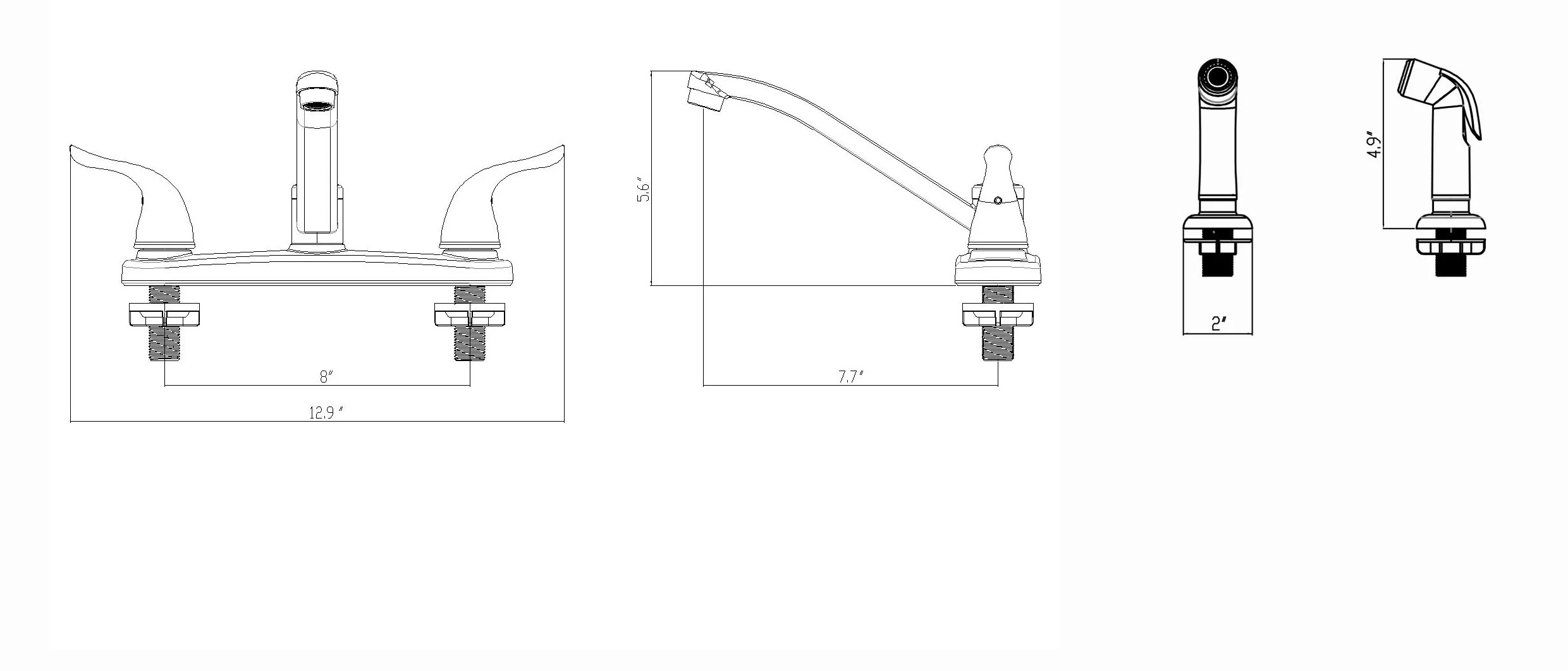 WMF-8238ZMLP-BN - Hybrid Metal Deck Kitchen Sink Faucet with Low Spout Washerless Cart.Double Handle,Side Spray Included