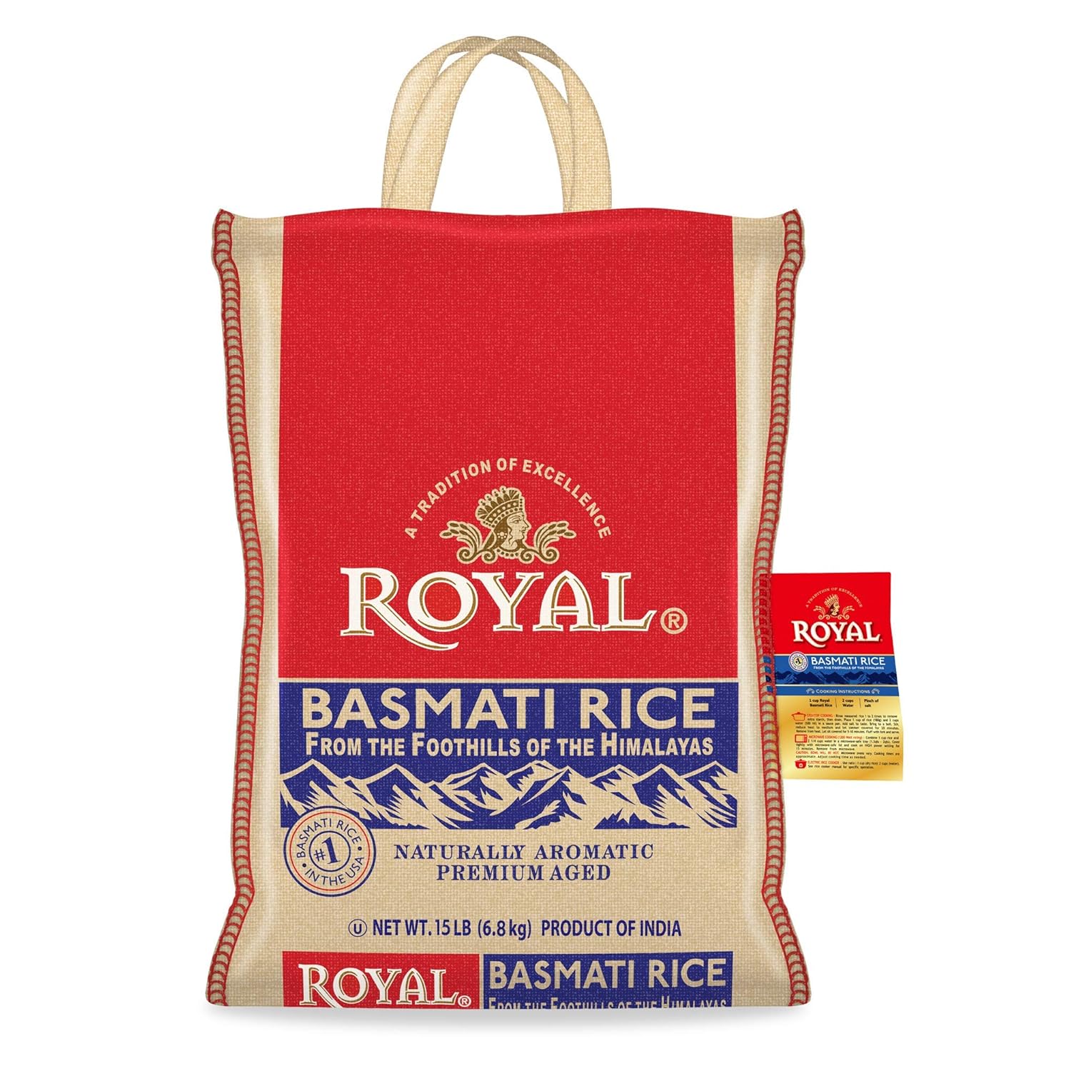 Authentic Royal Royal Basmati Rice, 15-Pound Bag, White - PACK OF 4