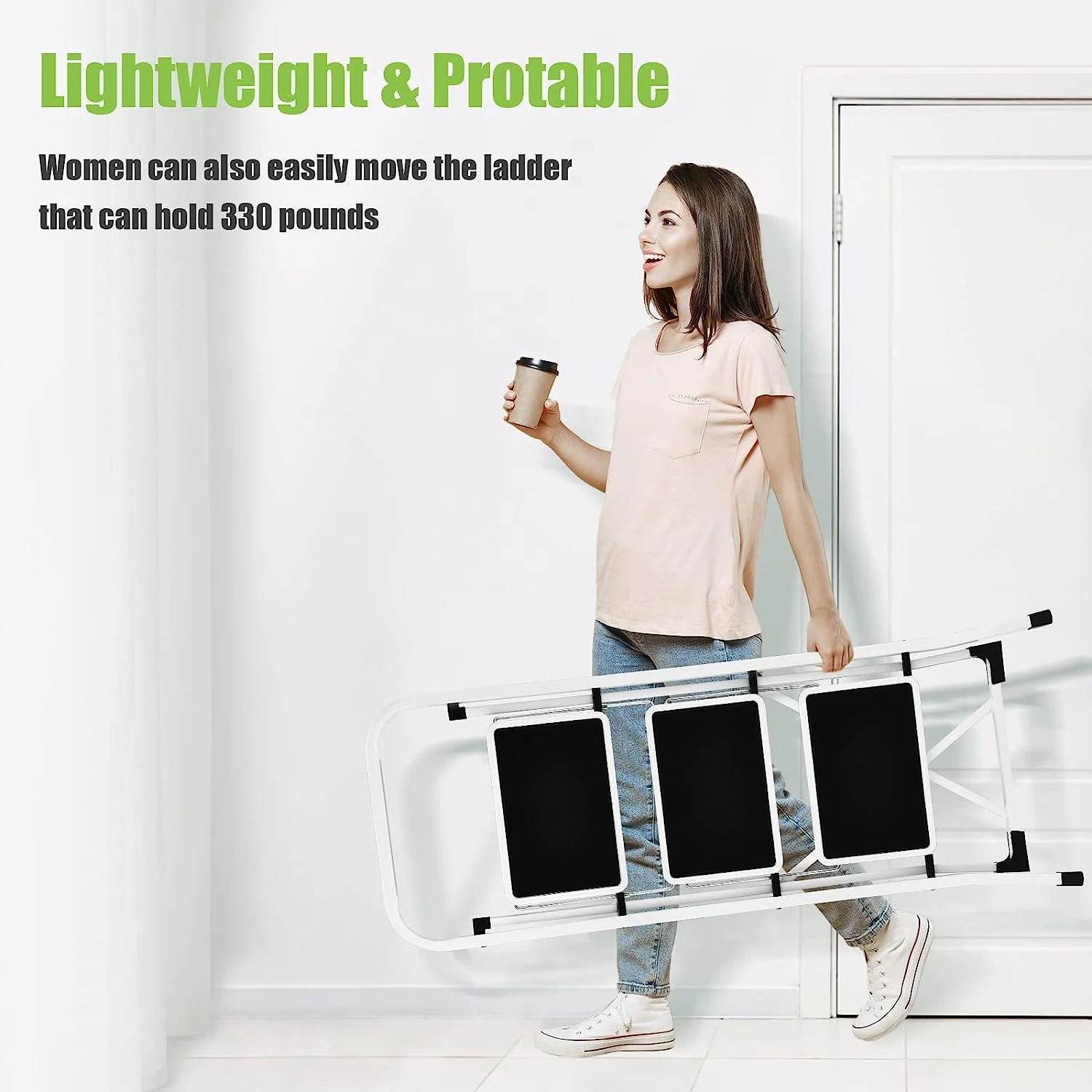 HBTower 3-Step Ladder Folding Step Stool Portable with Anti-Slip Pedal 330 lbs Capacity and Handrails