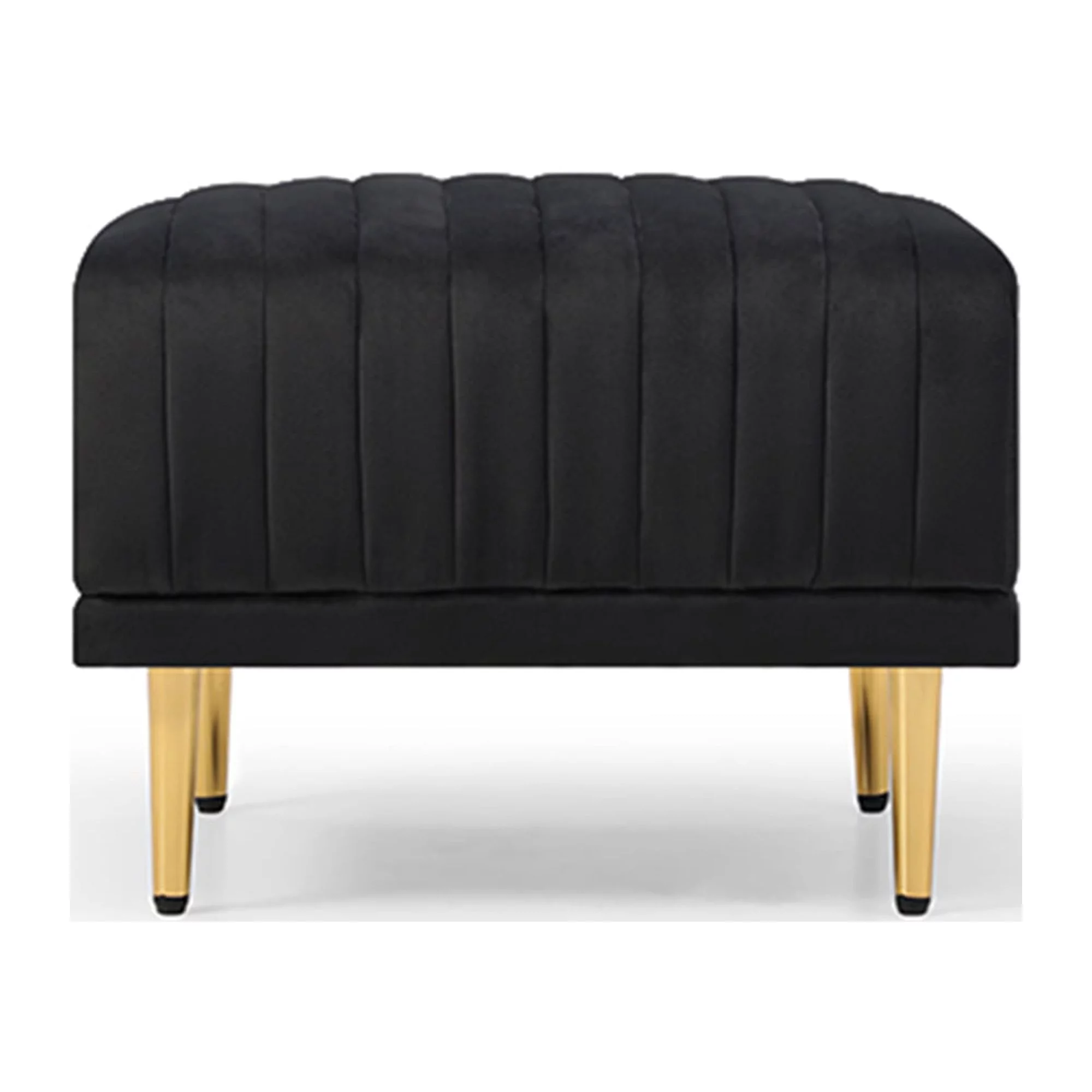 Living Room Ottoman Black Velvet Channel Tufted to Combine with Sectional Sofa