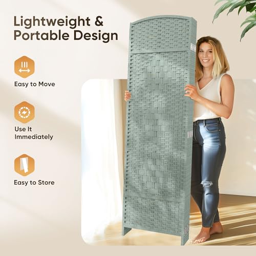 JOSTYLE Folding Privacy Room Divider, 4 Panel Screen Divider 6 ft. Tall Freestanding Extra Wide Rattan Room Partition Wall Separation Dividers, Grey
