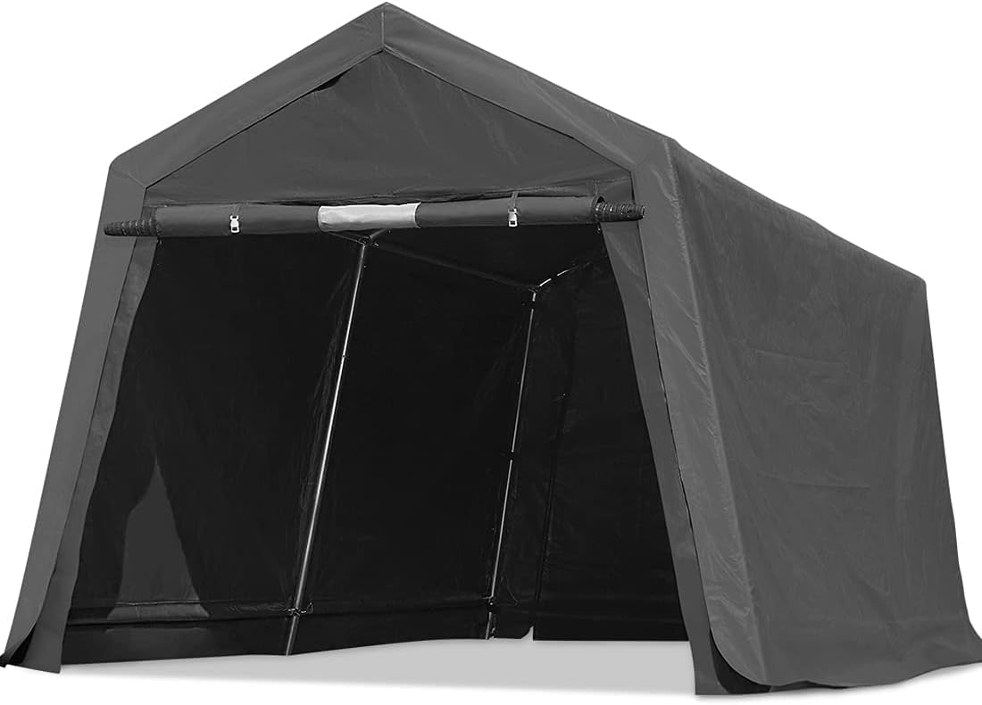 ADVANCE OUTDOOR 10x10 ft Heavy Duty Outdoor Patio Anti-Snow Portable Canopy Storage Shelter Shed Carport with 2 Roll up Zipper Doors & Vents for Snowmobile Garden Tools, Gray