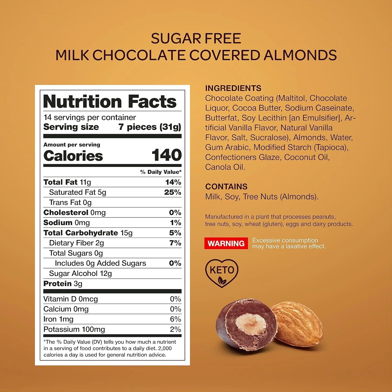 Funtasty Sugar Free Milk Chocolate Covered Almonds, Keto Friendly, 1 Pound Pack