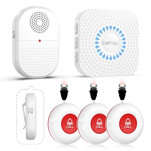 CallToU Wireless Caregiver Pager Call Button for Hard of Hearing 500FT Emergency Alert System Waterproof Call Bell for Elderly at Home/Elderly/Patients/Disabled (CCVB 4-2)
