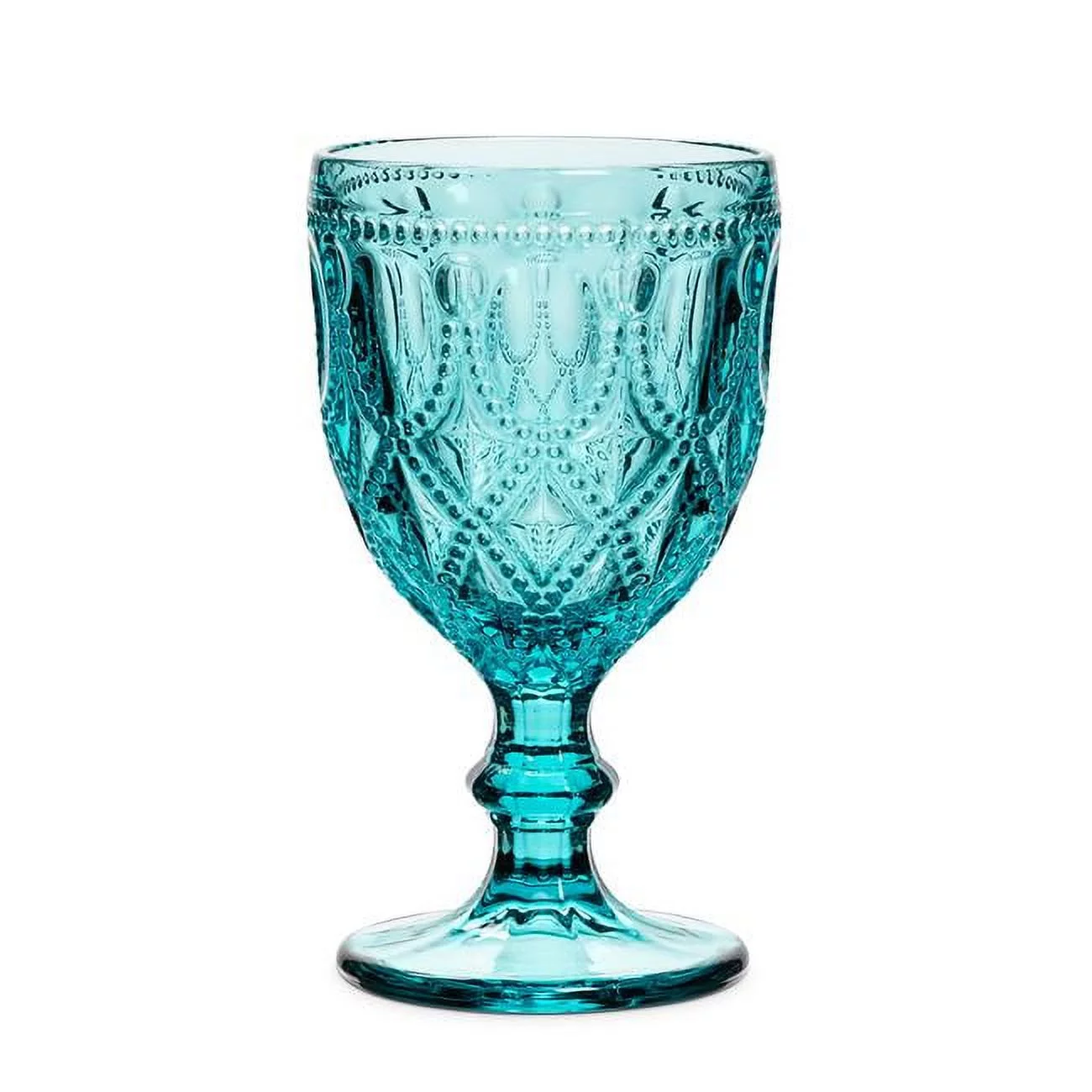 6.5 in. Jewel & Bead Pattern Wine Glass, Turquoise