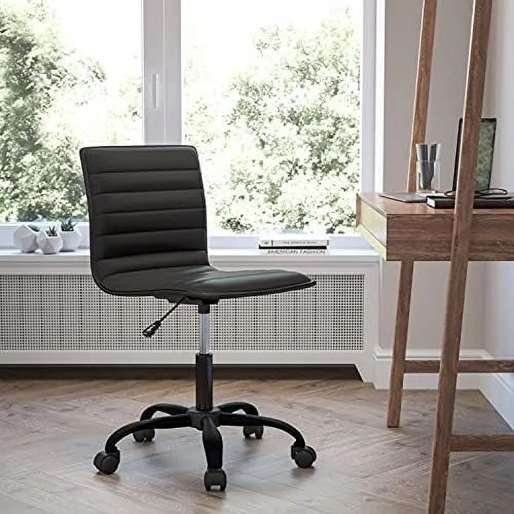 TJUNBOLIFE Low Back Designer Armless White Ribbed Swivel Task Office Chair