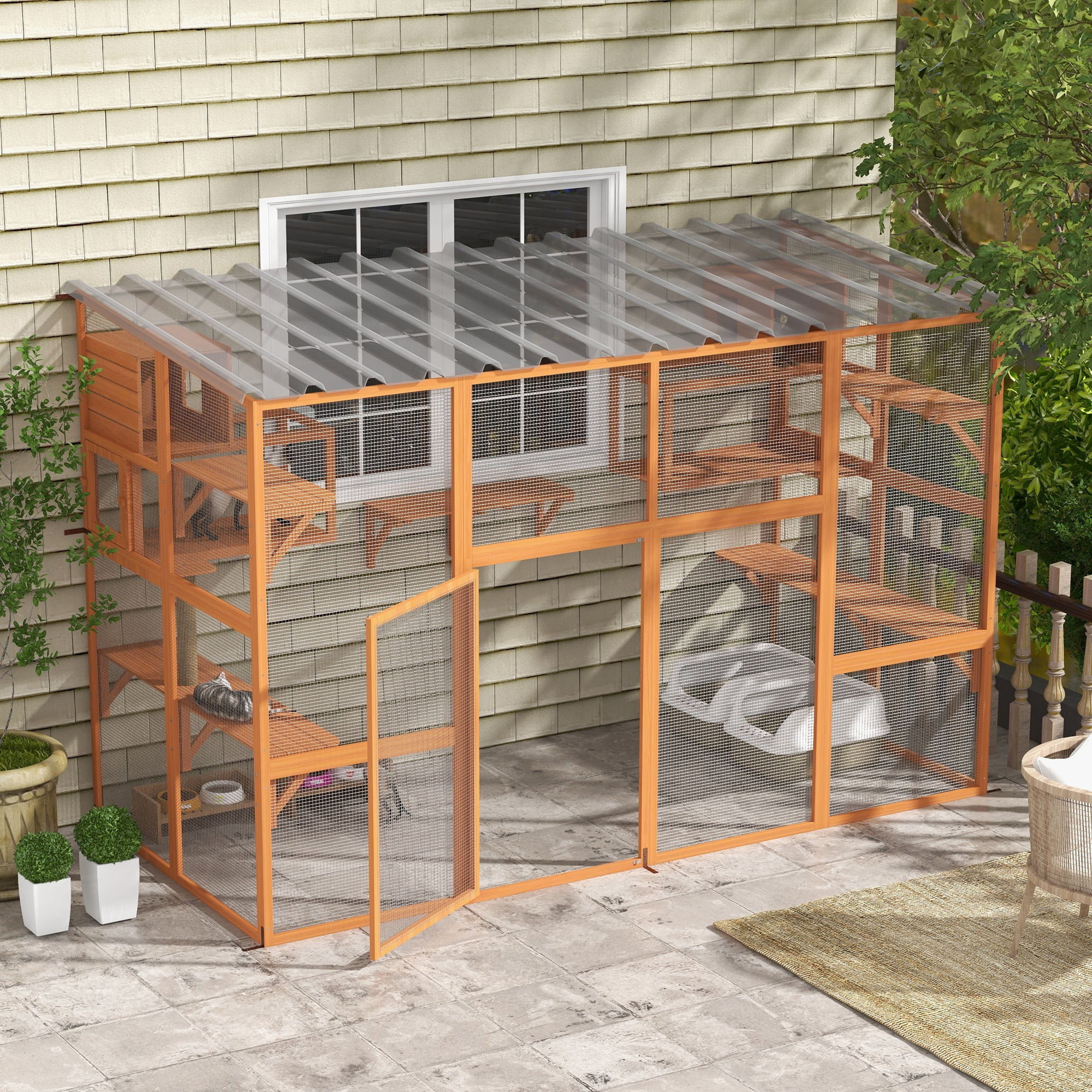 PawHut Catio Playground Cat Window Box Outside Enclosure w/ Scratching Post