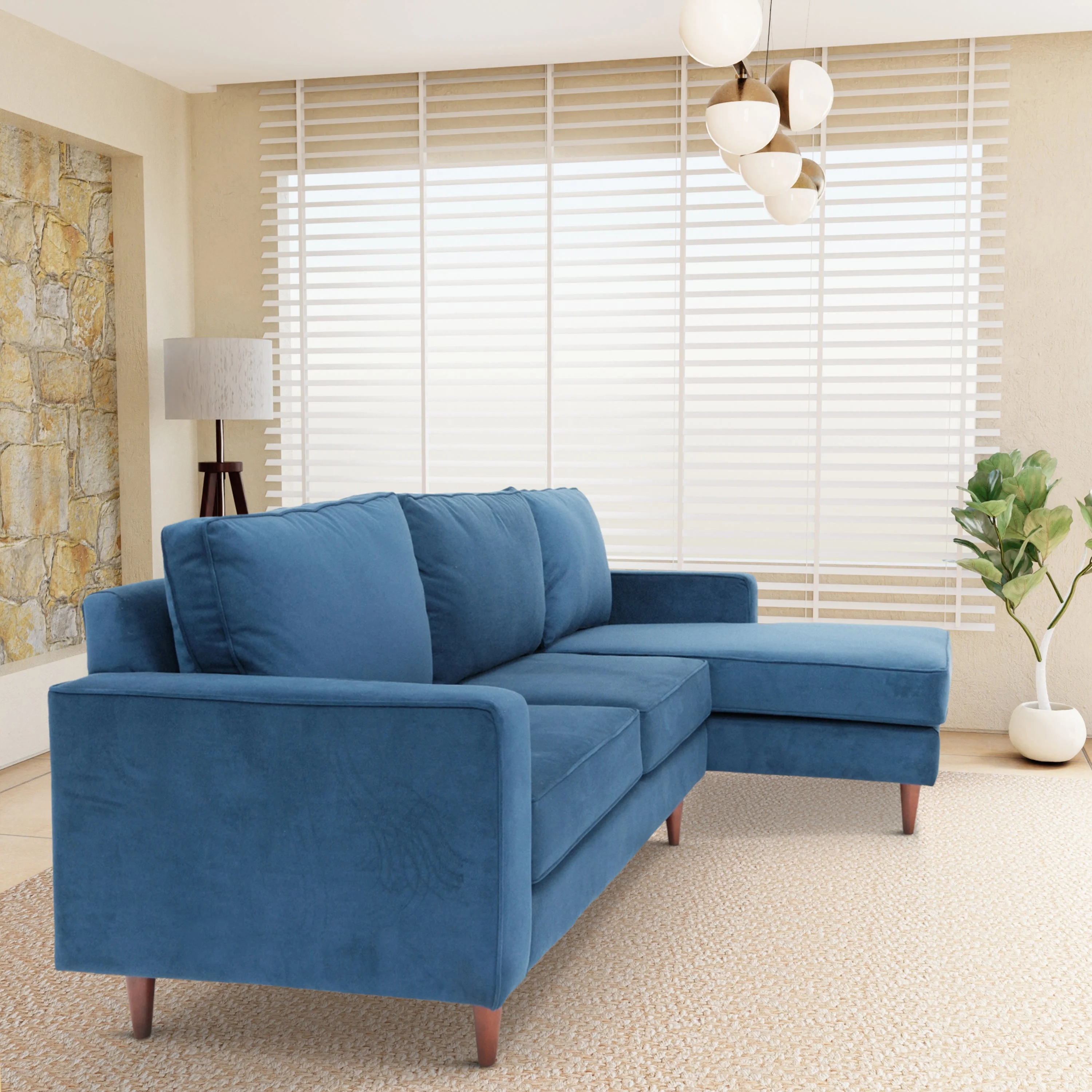 Solace L Shaped Sectional Sofas - Navy Blue