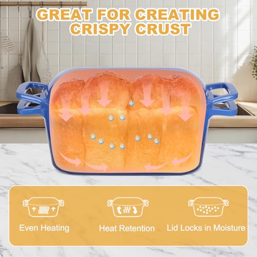 3.6QT Oval Enameled Cast Iron Dutch Oven, Sourdough Bread Baking Pan with Lid
