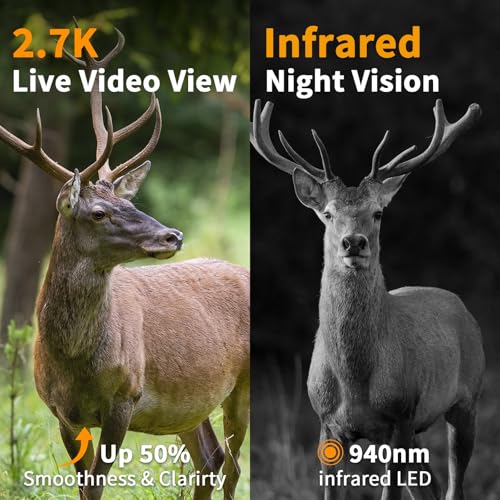 Trail Camera Unlimited Data Plan Cellular Trail Cameras 2K Live Feed 4G Game Camera Built in SIM Card Trail Cameras with Night Vision Motion Activated Waterproof IP66 Solar Cellular Security Camera