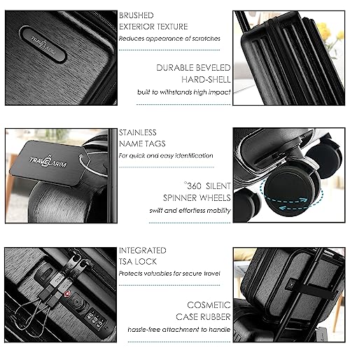 22 Inch Carry On Luggage 22x14x9 Airline Approved, Carry On Suitcase with Wheels, Hard-shell Carry-on Luggage, Durable Luggage Carry-On, Black Small Suitcase with Cosmetic Case