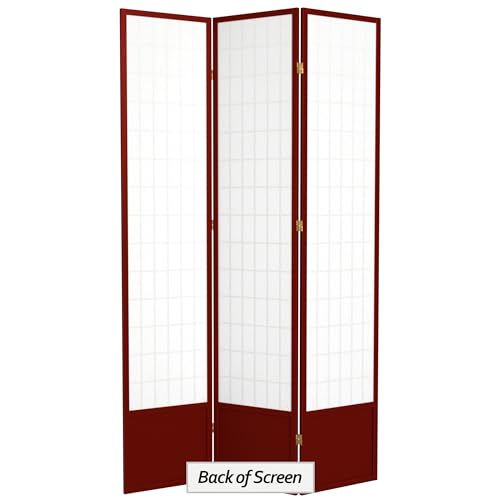 Red Lantern 7 ft. Tall Window Pane Shoji Screen-White-3 Panels Room Divider