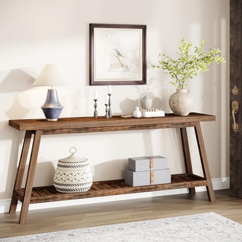 70.9 Inches Extra Long Console Table for Entryway, 2-Tier Narrow Wood Sofa Table Behind Couch, Large Sofa Table for Living Room, Rustic Brown Foyer Hallway Entry Table