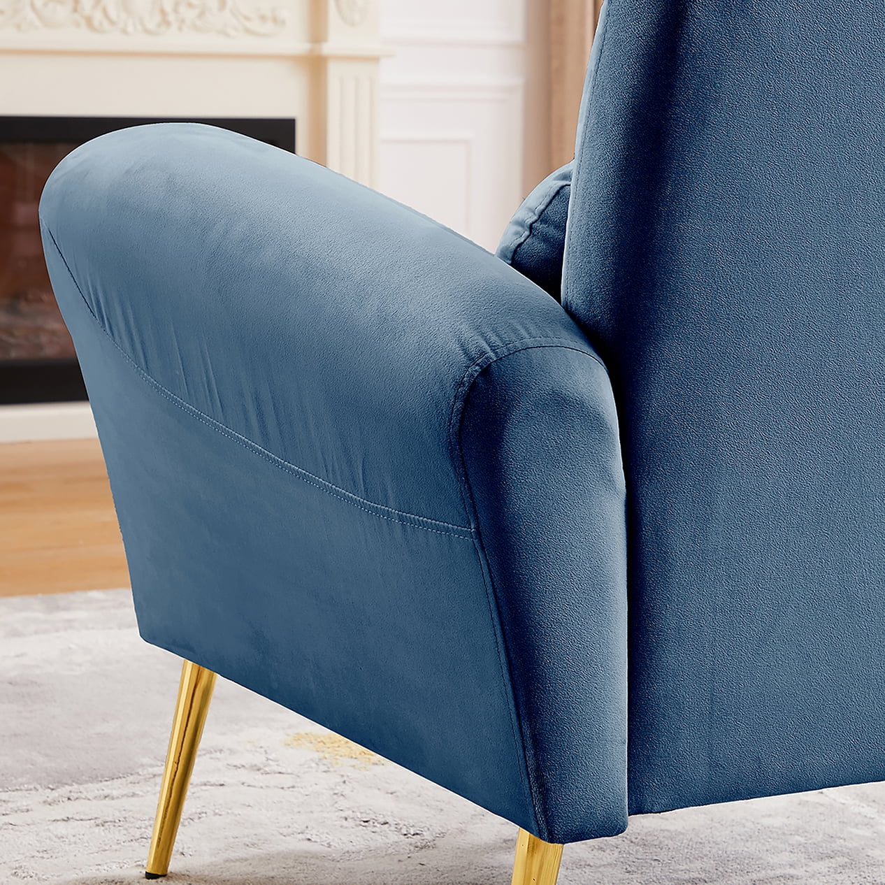 Jayseem Modern Wooden Leg Armless Living Room Chair, Stylish and Comfortable Upholstered Seat for Contemporary Minimalist Interior Design Pair of sofas Blue