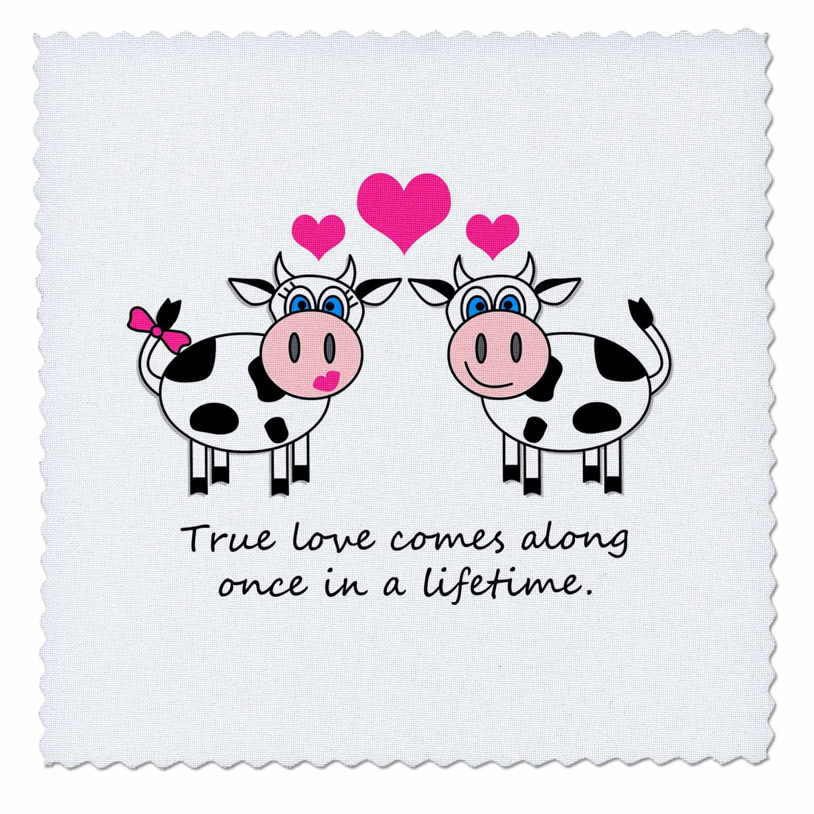 3dRose True Love Comes Along Once in a Lifetime ֠Cute Happy Cows Design - Quilt Square, 10 by 10-inch