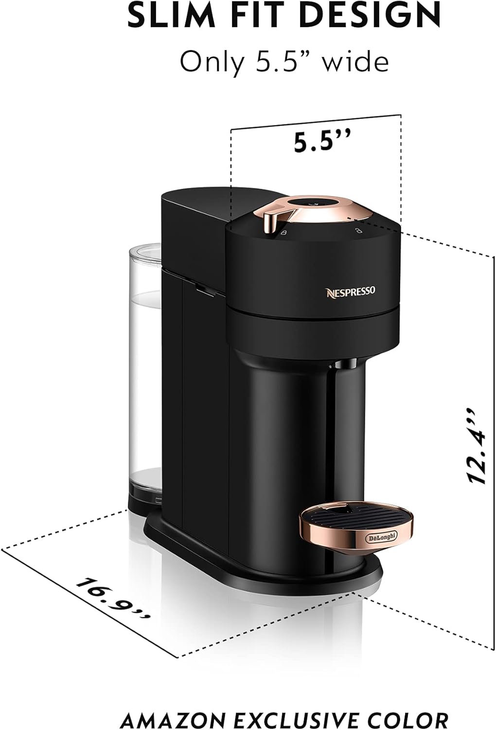 Nespresso Vertuo Next Coffee and Espresso Machine by De'Longhi with Milk Frother ,1100 ml, Deluxe Matte Black Rose Gold