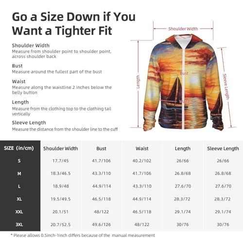 UPF 50+ Sunset Sailboat Sun Protection Hoodie Jacket Quick Dry Rash Guard Long Sleeve Sun Shirt