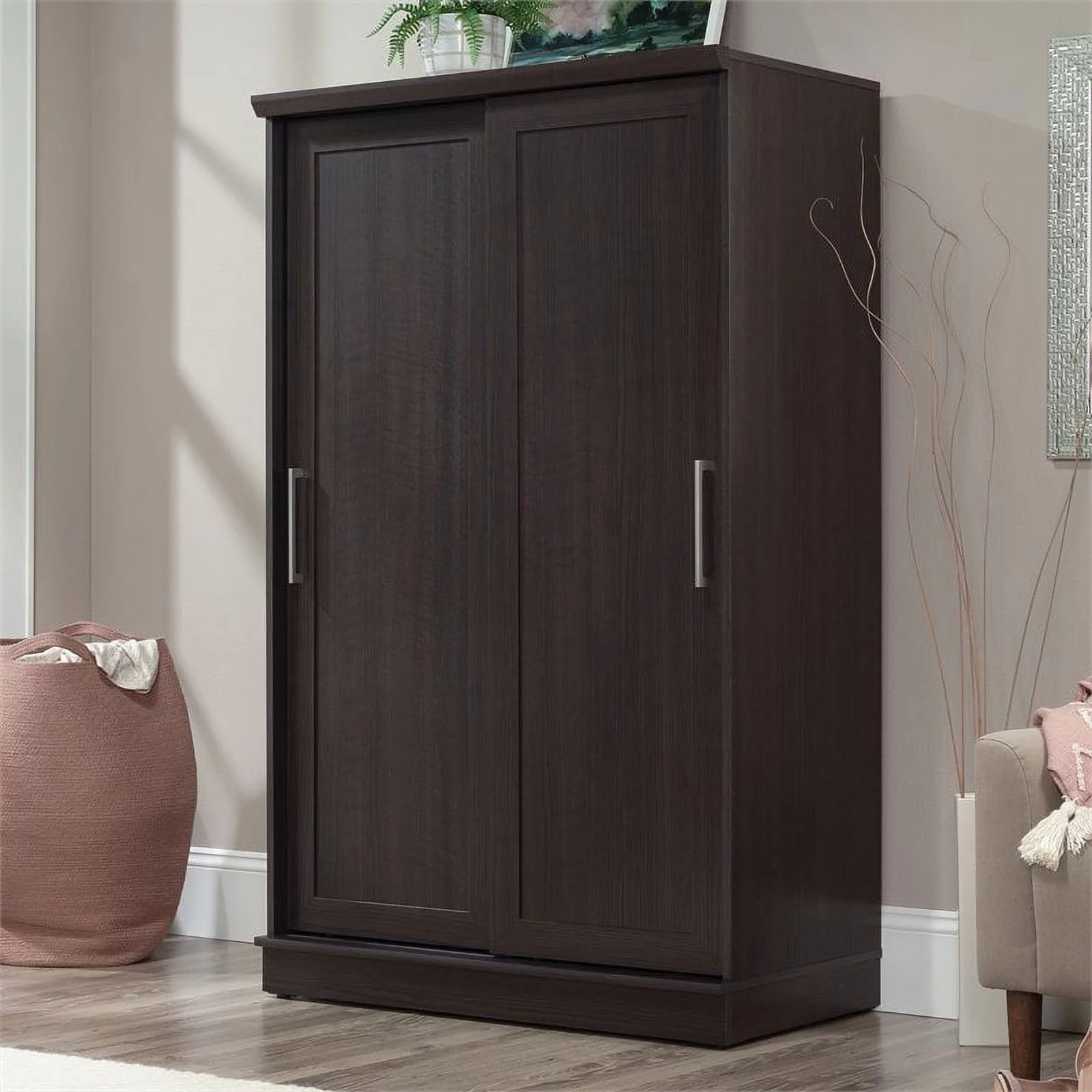 Pemberly Row Contemporary Engineered Wood Wardrobe Armoire in Dakota Oak