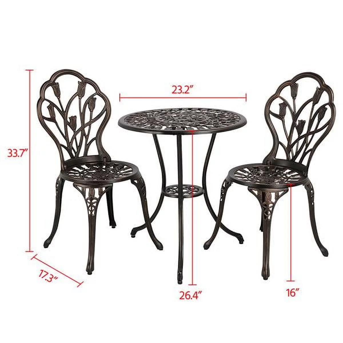 Smile Mart Aluminum 3-Piece Bistro Set with Table & Chairs for Outdoors, Multiple Colors