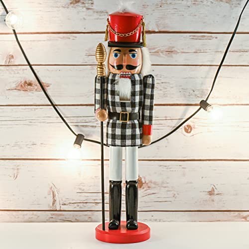 Ornativity Christmas Checkered Soldier Nutcracker – Black and White Wooden Nutcracker Toy Soldier Knight with a Staff in Hand Xmas Themed Holiday Nut Cracker Figure Decorations 15