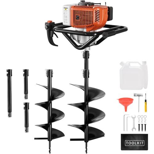 Post Hole Digger, 62cc Auger Post Hole Digger, Gas Powered Earth Digger with 2 Auger Drill Bits(6