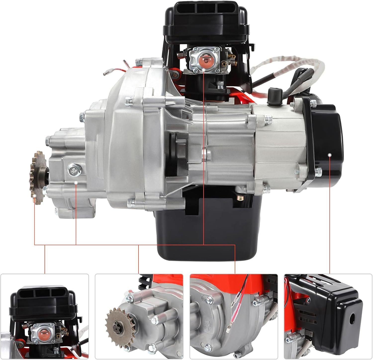 49cc 2-Stroke Engine Motor, Mini Bike Engine Motor Single Cylinder Gasoline Engine Air-Cooled Motor Pull Start Replacement Engine for Asoline Scooters Pocket Bikes Mini Motorcycles