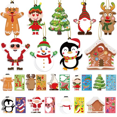 VABAMNA 36 Pack Christmas Ornament Crafts for Kids - Make Your Own Ornament Kit with Christmas Craft Stickers, Ornament Making Kit for Kids Holiday Xmas Classroom Party Favors