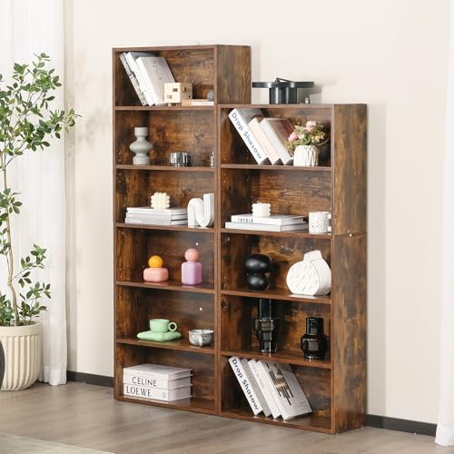 Sweetcrispy Industrial 6 Shelf Bookcase - Large 63 Inch Tall Floor Standing Open Bookshelf for Home Office, Living Room, and Bedroom Storage, Classic Black