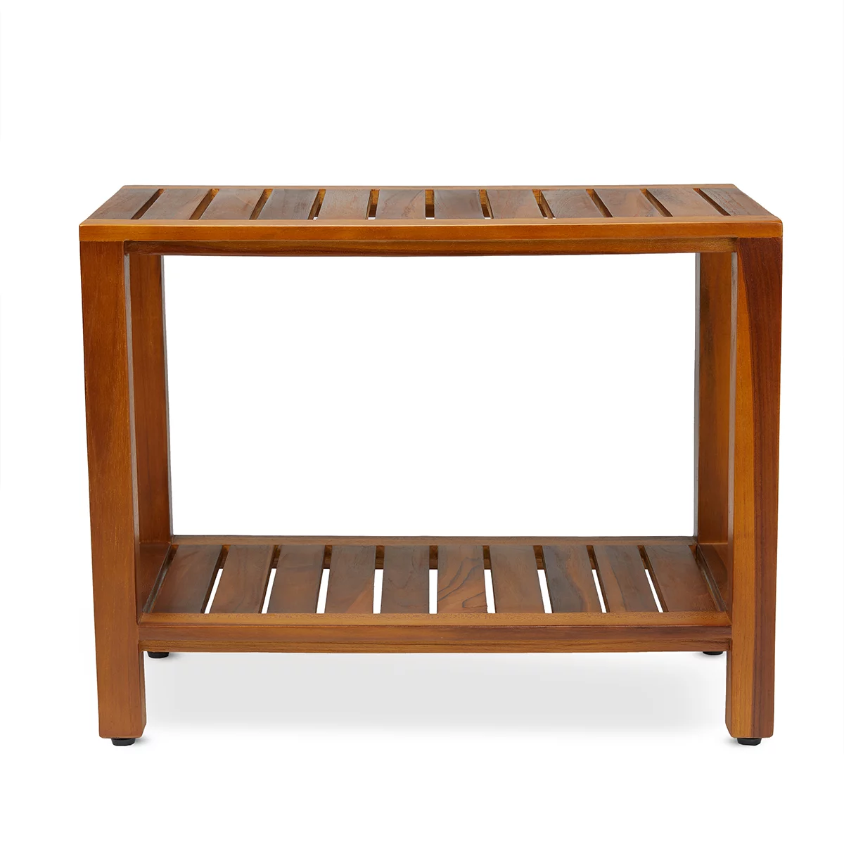 TeakCraft Teak Shower Bench with Shelf 24 Inch for Bathroom, Spa - Fully Assembled, Shower Stool, The Eske