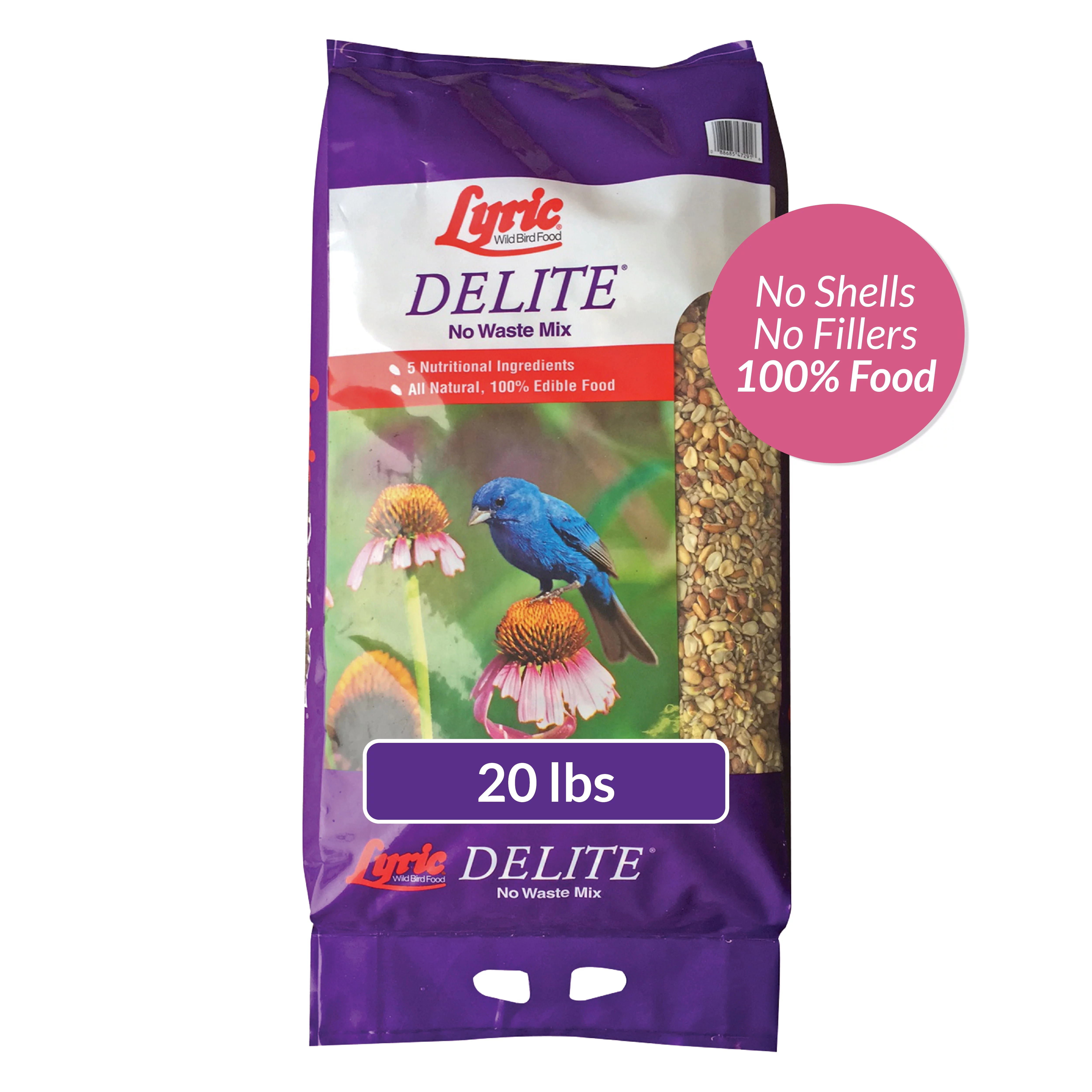 Lyric Delite Wild Bird Seed, No Waste Bird Food with Shell-Free Nuts & Seeds - 20 lb. Bag