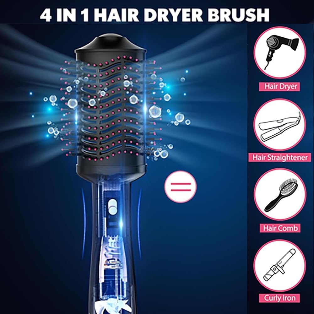 4 in 1 Styling Tools Blow Dryer with Aluminum Sheet Oval Barrel, Hair Dryer and Styler Volumizer, Hot Air Brush Hair Straightener Brush for All Hair Types,Hair Dryer Brush Blow Dryer Brush,Black