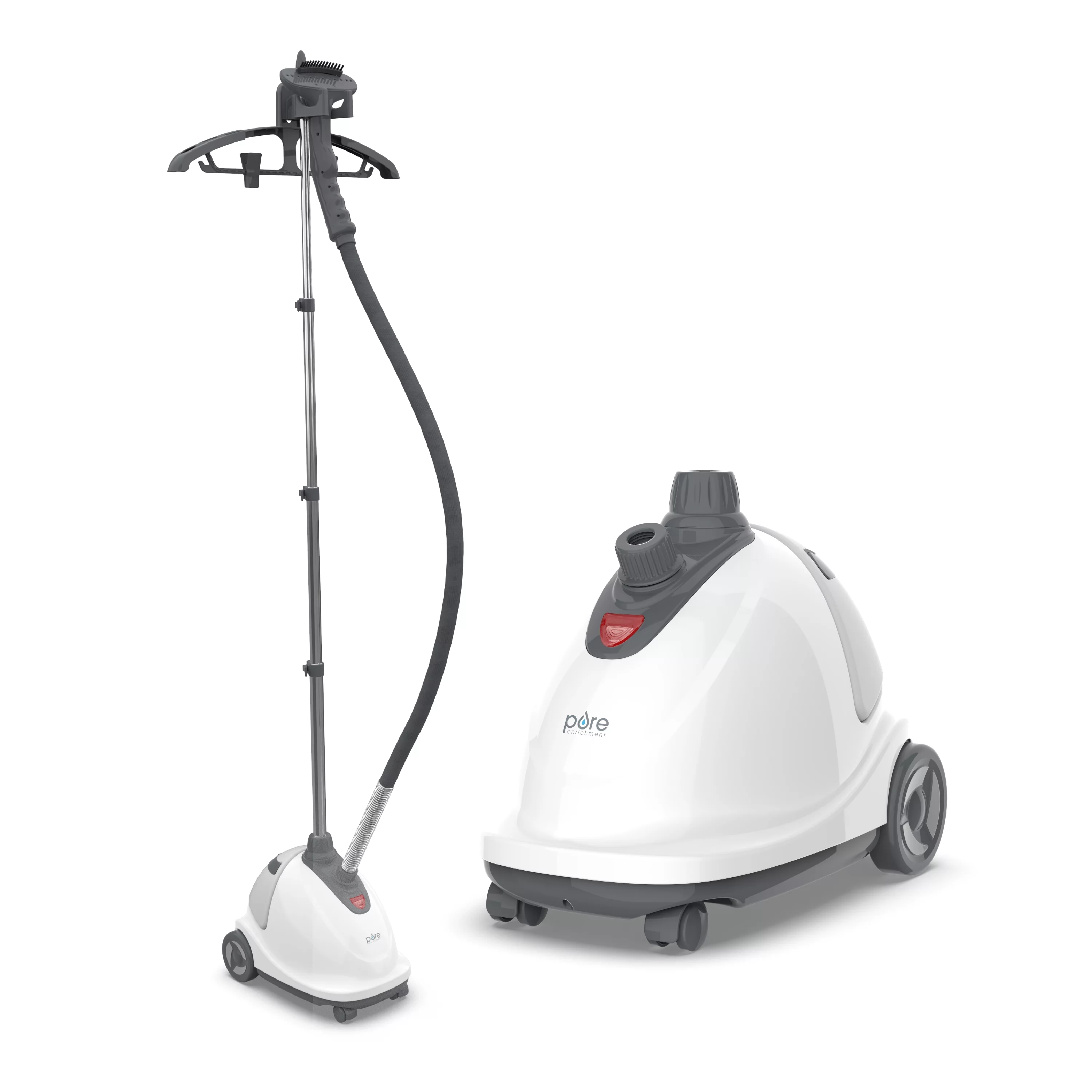 Pure Enrichment PureSteam XL Standing Steamer with Garment Hanger - Heats in 45 Seconds with 0.5-Gallon Water Tank for 1 Hour Continuous Steaming - Includes Fabric Brush and Easy-roll Wheels