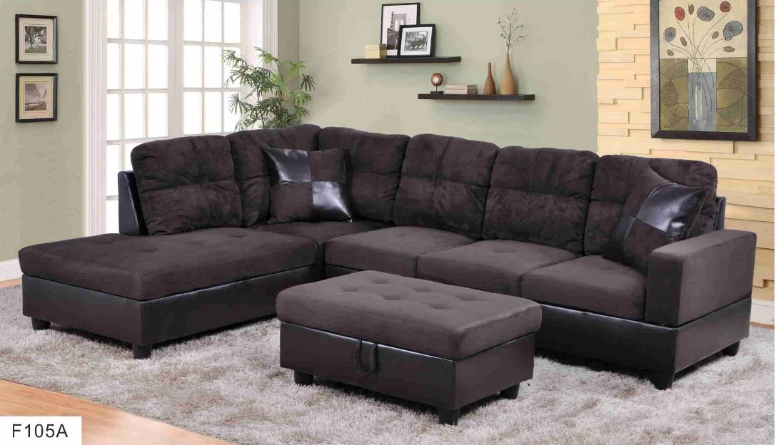 PonLiving Furniture Northstate 103.5'' Left Hand Facing Sectional Sofa with Storage Ottoman, Microfiber & Leather Upholstered