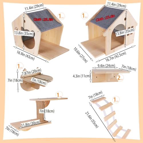 Cat Wall Furniture Cat Wall Shelves, Large Cat Climbing Shelves Set of 7 Wall Mounted Cat Furniture, with Cat Apartment, Cat Scratching Post, Perches Platform, for Cat Climbing & Resting