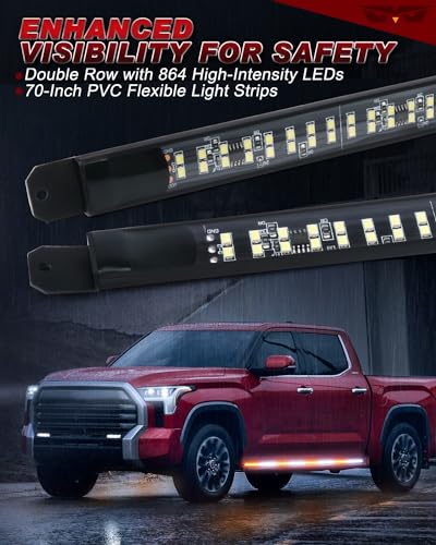 LUMENIX 2PCS 70 Inch Emergency Strobe Lights Strip LED Running Board Flexible Flashing Warning Hazard Safety Light Bar w/Wireless Remote for Construction Vehicles Work Trucks Pickups - White Amber