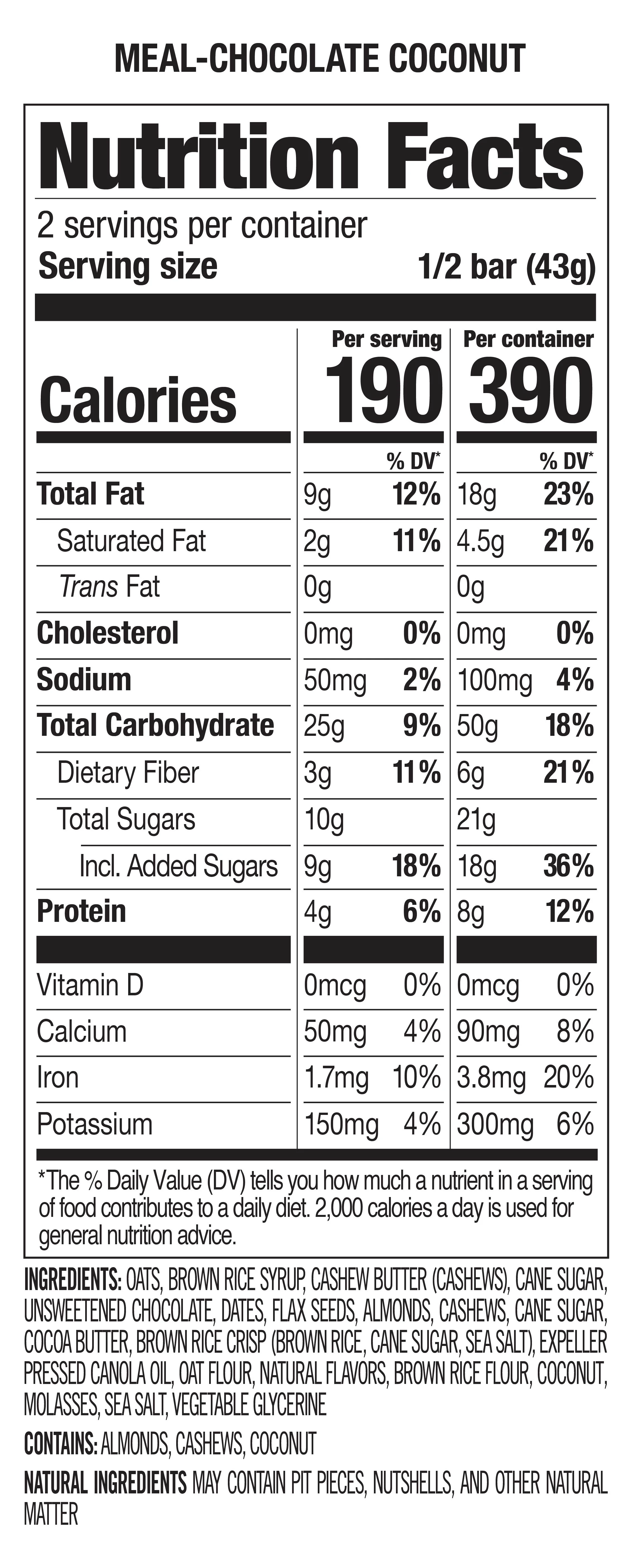 PROBAR - MEAL Bar, Chocolate Coconut - Natural Energy, Non-GMO, Gluten-Free, Plant-Based Protein, 12 Count