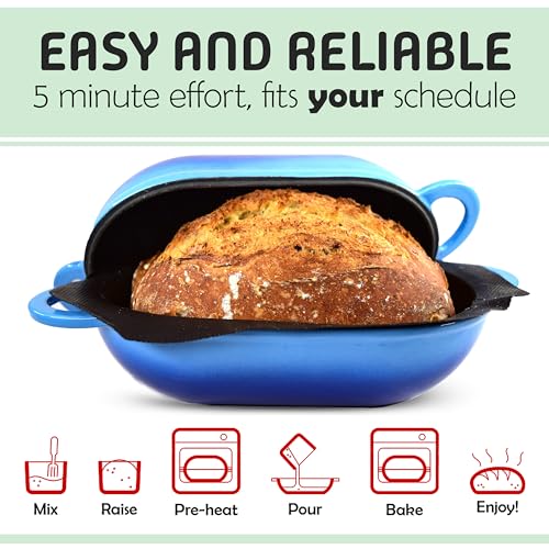 LoafNest: Incredibly Easy Artisan Bread Kit. Cast Iron Dutch Oven [Compact 2 qt size] and Perforated Non-Stick Silicone Liner.