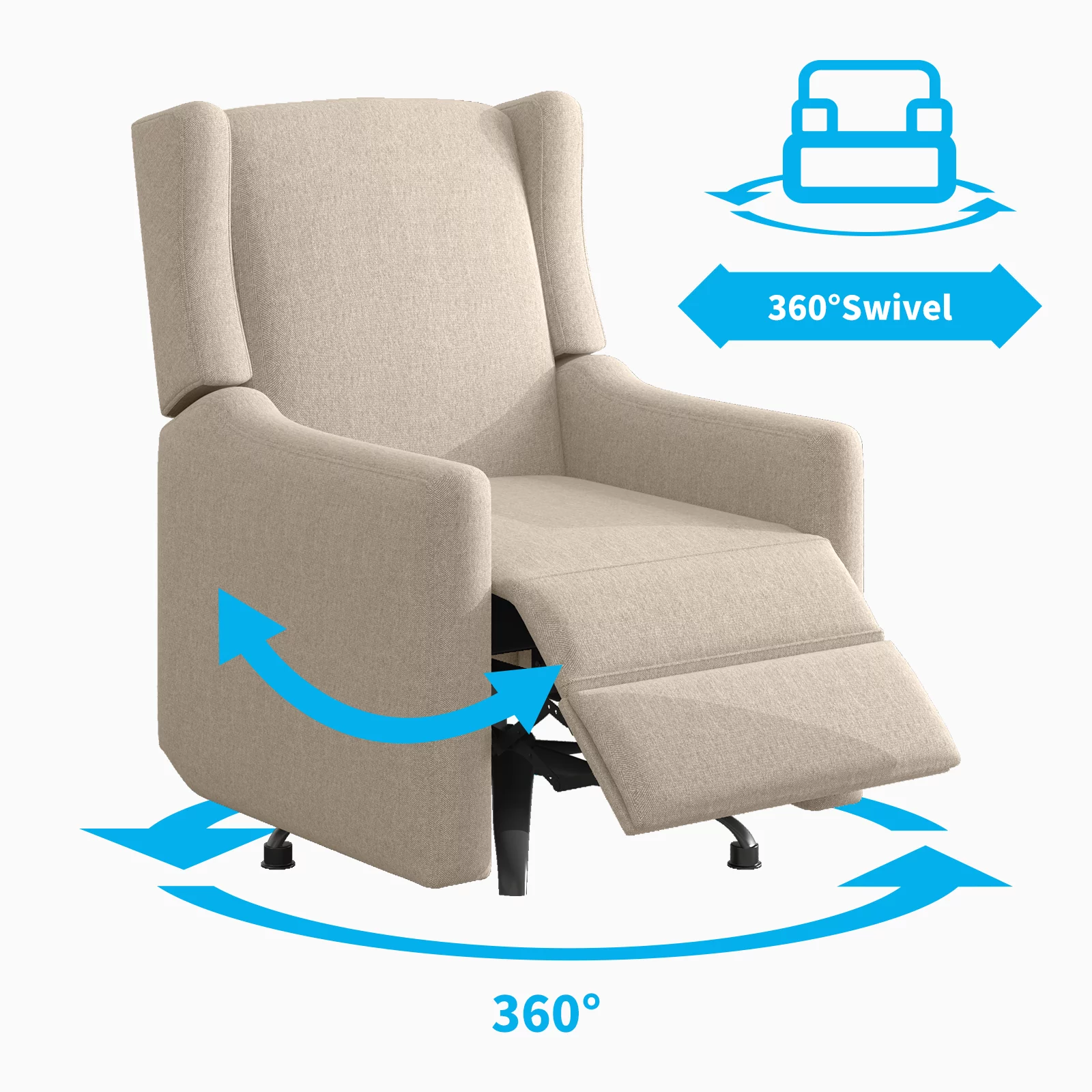 Mjkone 360° Swivel Rocking Chair,Upholstered Glider Chair , Modern Nursery Rocking Chairs, Easy to Clean Rocking Chair Nursery, Linen Rocker Recliner Chair(Beige)