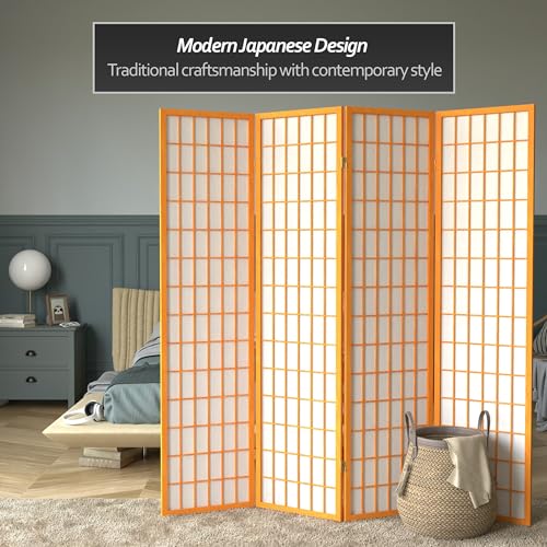 Red Lantern 6 ft. Tall Window Pane Shoji Screen-Natural-4 Panels Room Divider