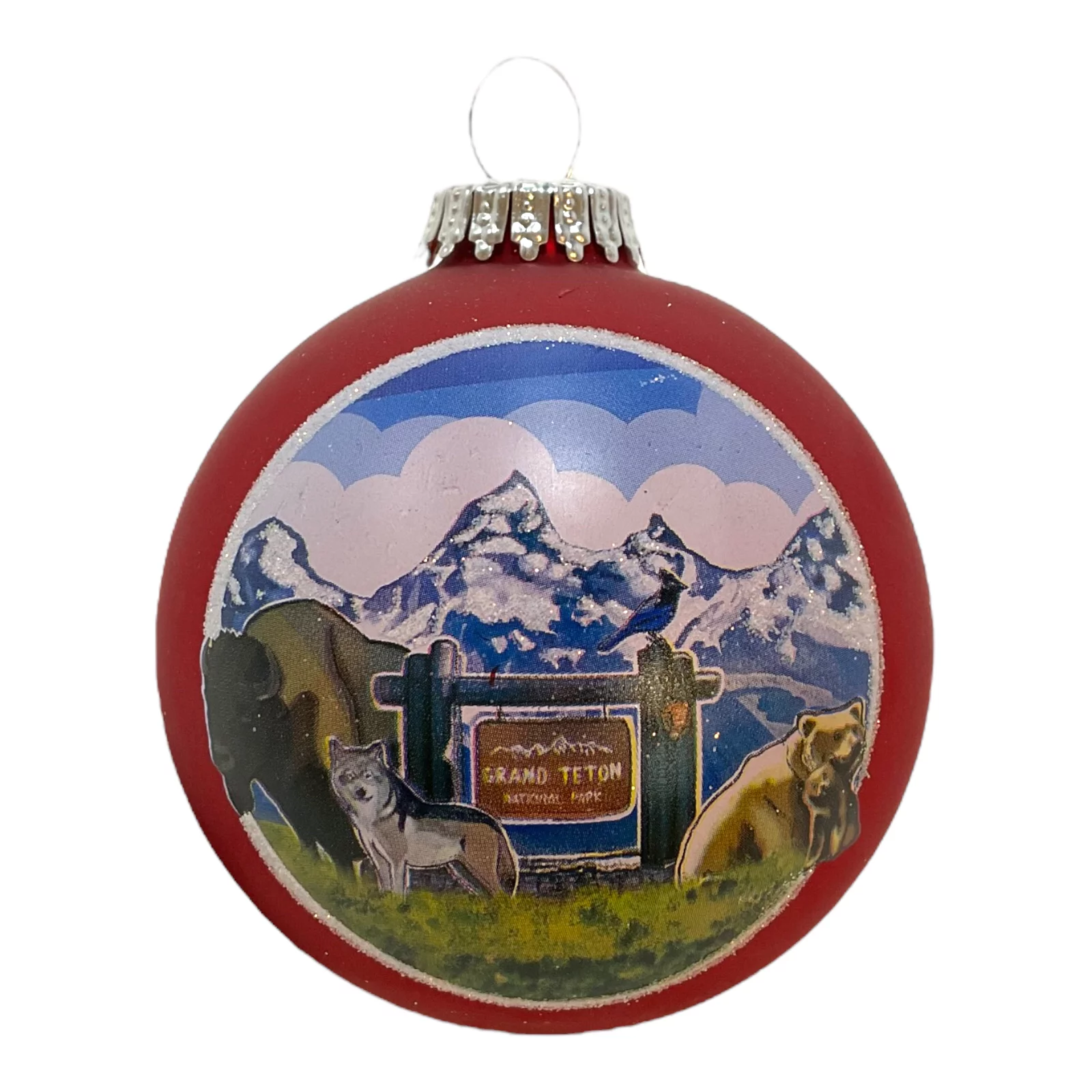Grand Teton National Park Wyoming Red Glass Ball Christmas Ornament 3.5 Inch