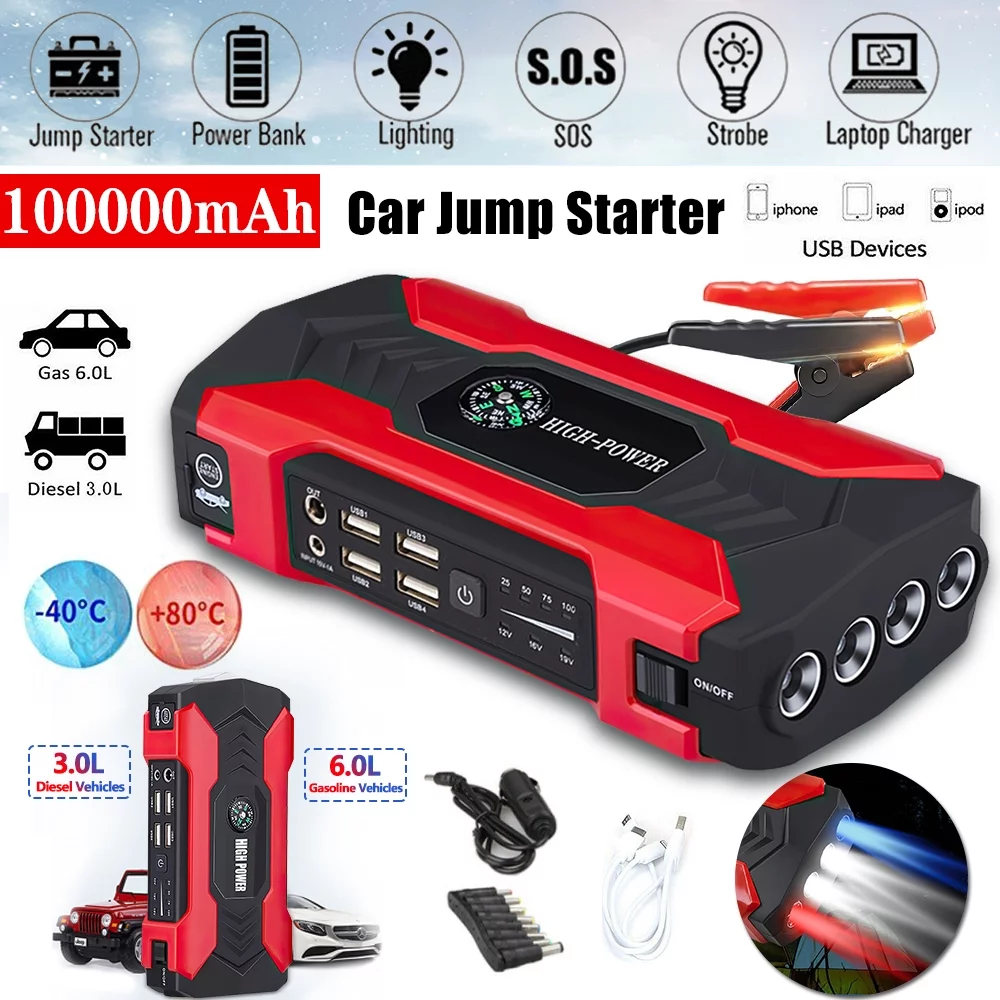 DFITO Car Jump Starter, 100000mAh Portable Charger Power Bank with LED Flash Light, Emergency Charger Battery Power Bank, Car Booster Starting Device