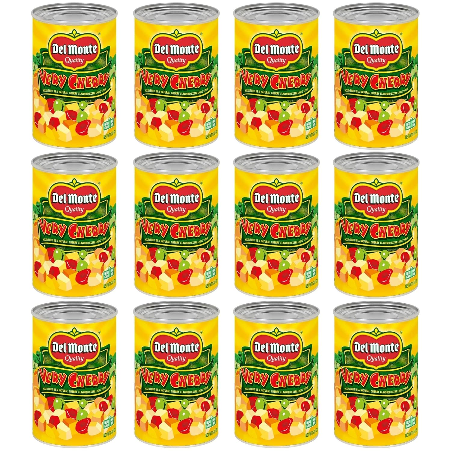 DEL MONTE VERY CHERRY Flavored Mixed Fruit in Extra Light Syrup, Canned Fruit, 12 Pack, 15 oz Can