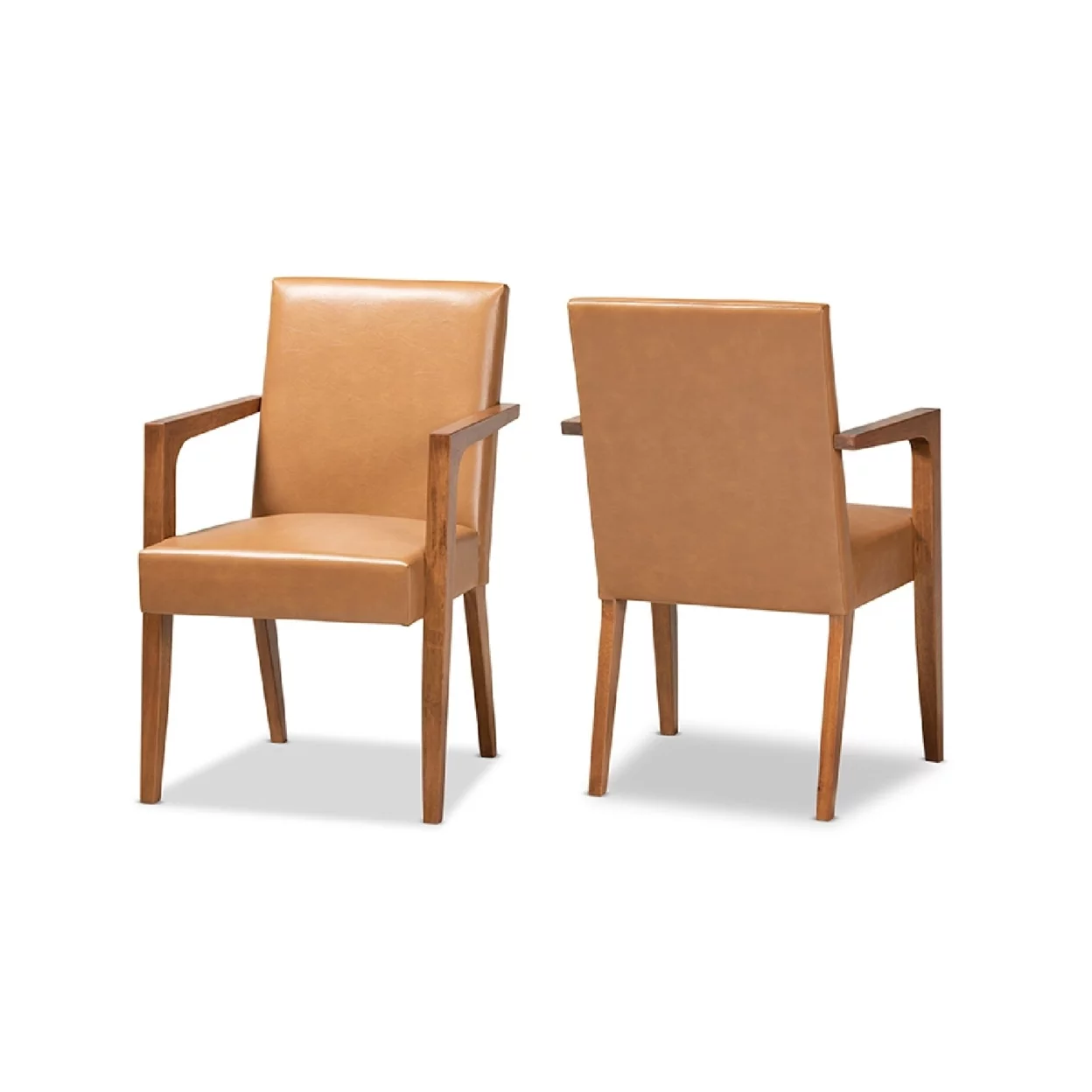 Baxton Studio Andrea Mid-Century Modern Tan Faux Leather Upholstered and Walnut Brown Finished Wood 2-Piece Armchair Set